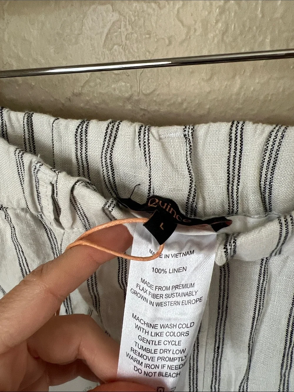 NWT quince white black stripe linen cropped pull on pant Large